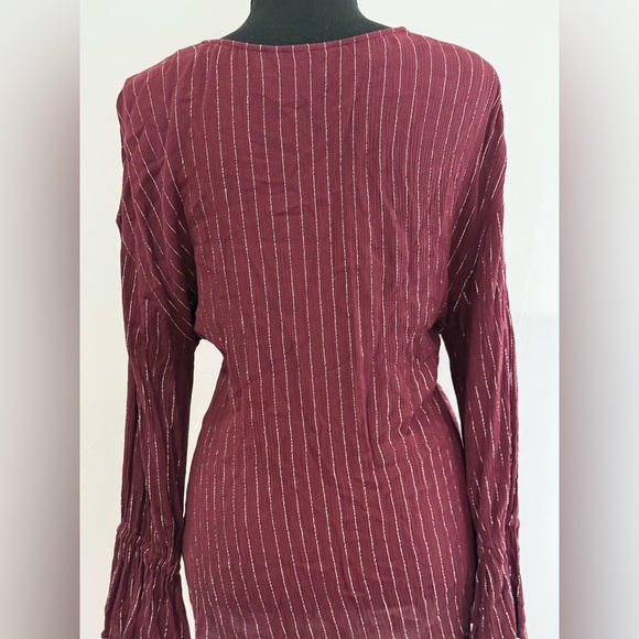 Juicy Couture S Burgundy Metallic Silver Striped Tie-Front w Flare Sleeves 778 - Picture 5 of 8